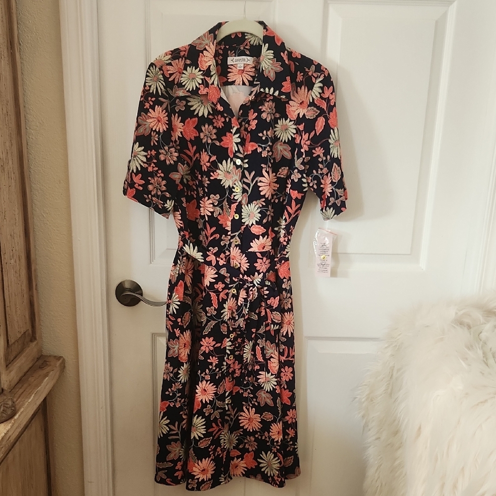 Nanette Lepore Belt Navy Print dress sz 8